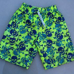 OP Ocean Pacific Youth Swim Trunks Youth L 16.5 X  W 10 Green Blue Skulls